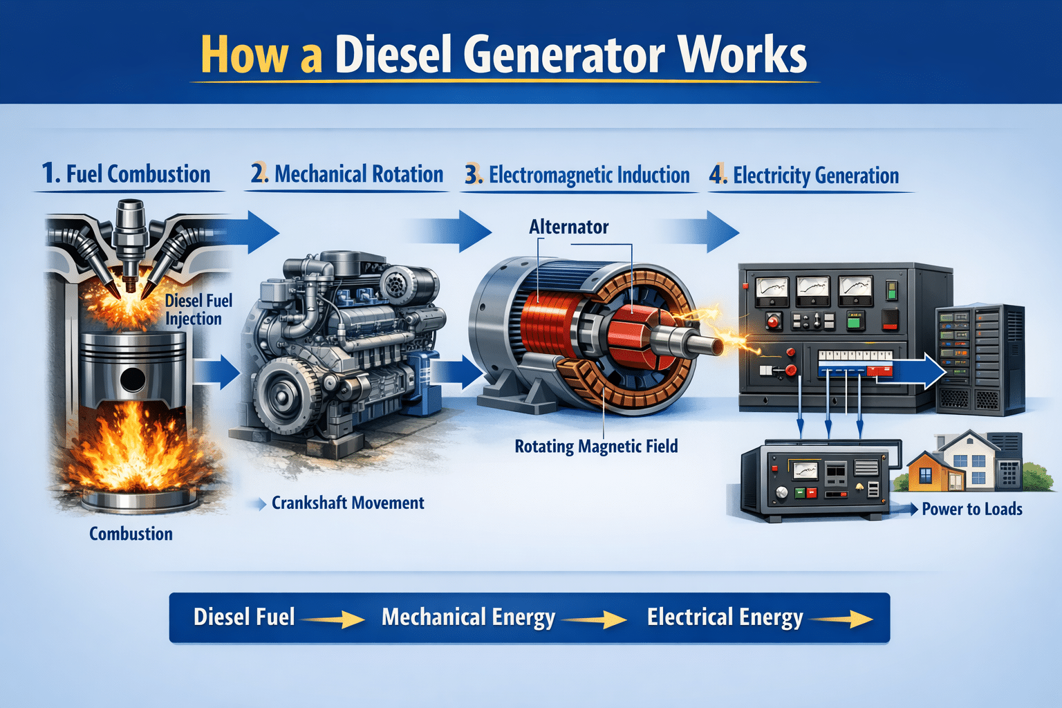 Diesel Generator Running How does a diesel generator work? - VKGENSET