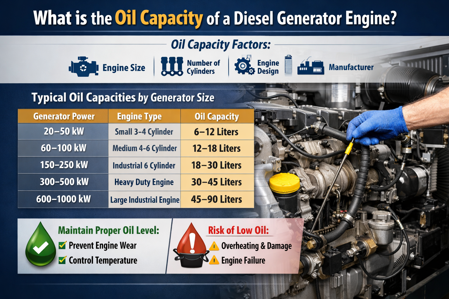 What is the oil capacity of a diesel generator engine? - VKGENSET