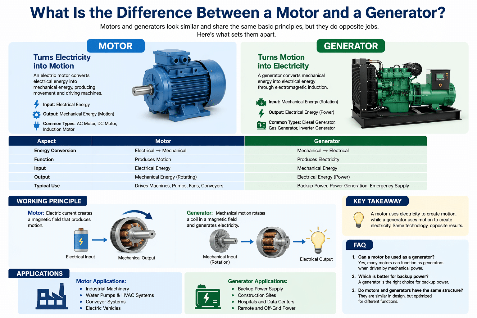 What Is the Difference Between a Motor and a Generator? - VKGENSET
